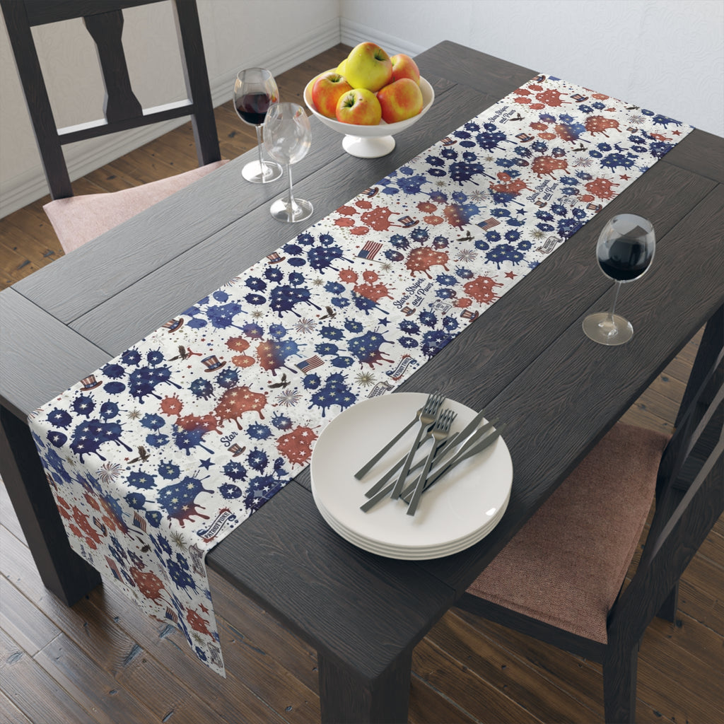 Patriotic Paw Prints Table Runner — Red, White & Blue Cotton-Blend Decor