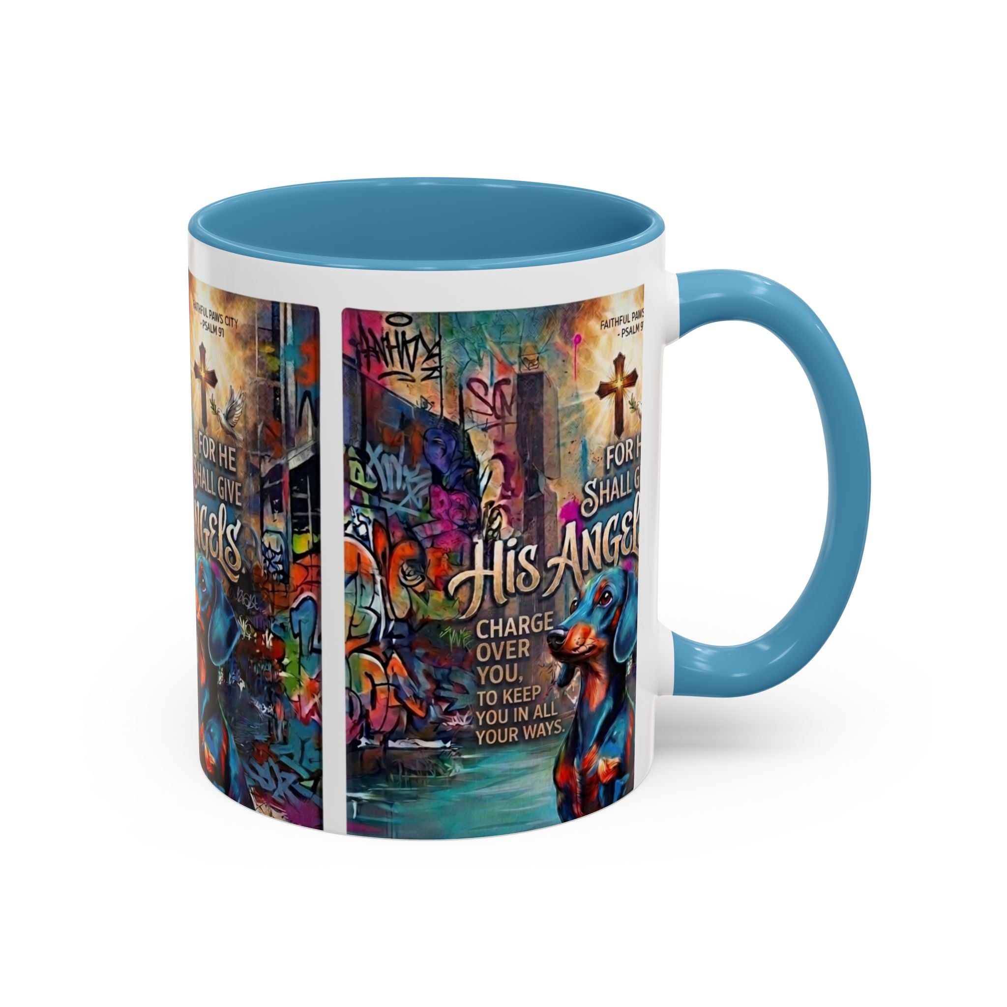 His Angels Coffee Mug — Colorful Christian Scripture 11/15oz Accent Mug