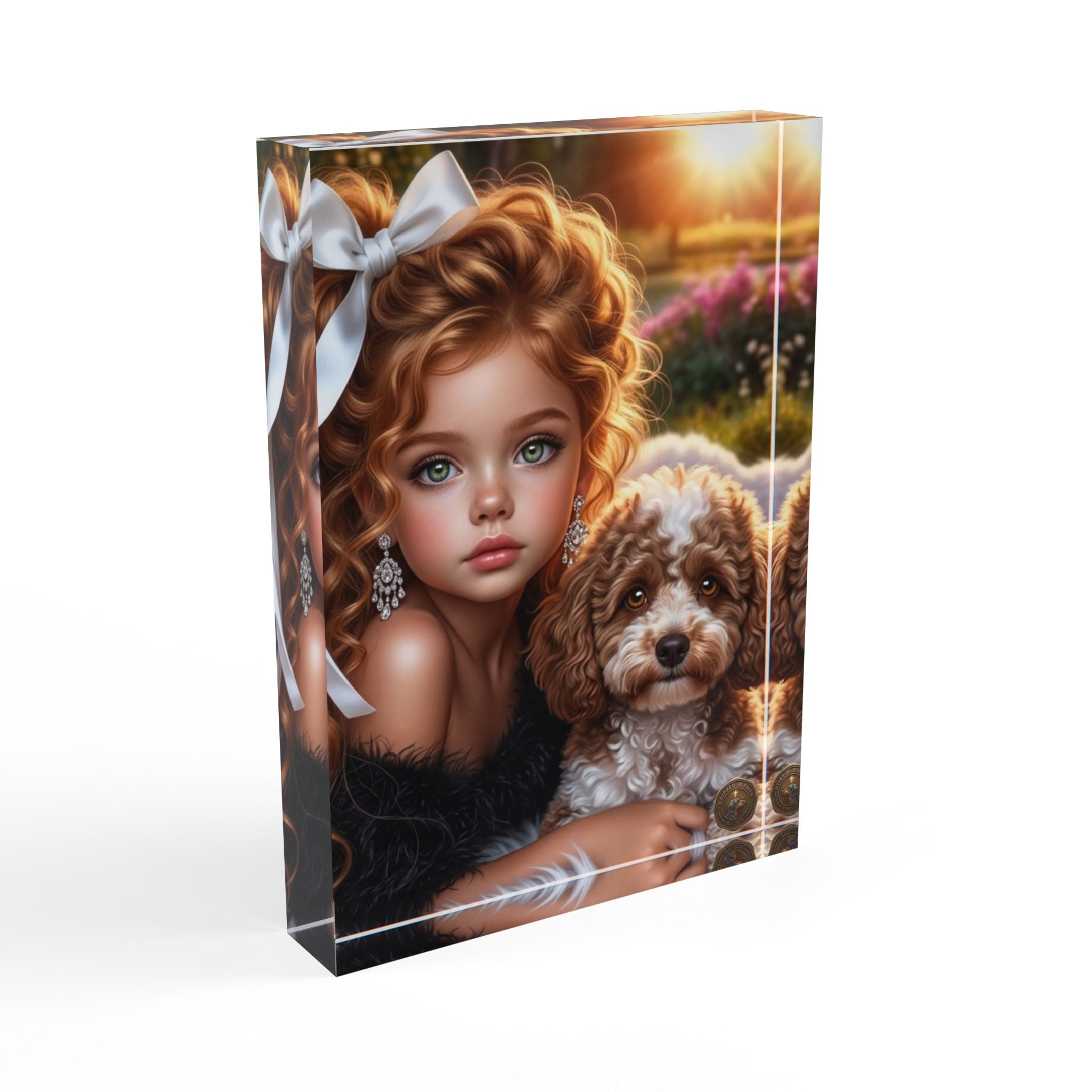 Photo Block — Bloco de Arte com Foto Decorativa de Menina e Cachorrinho
