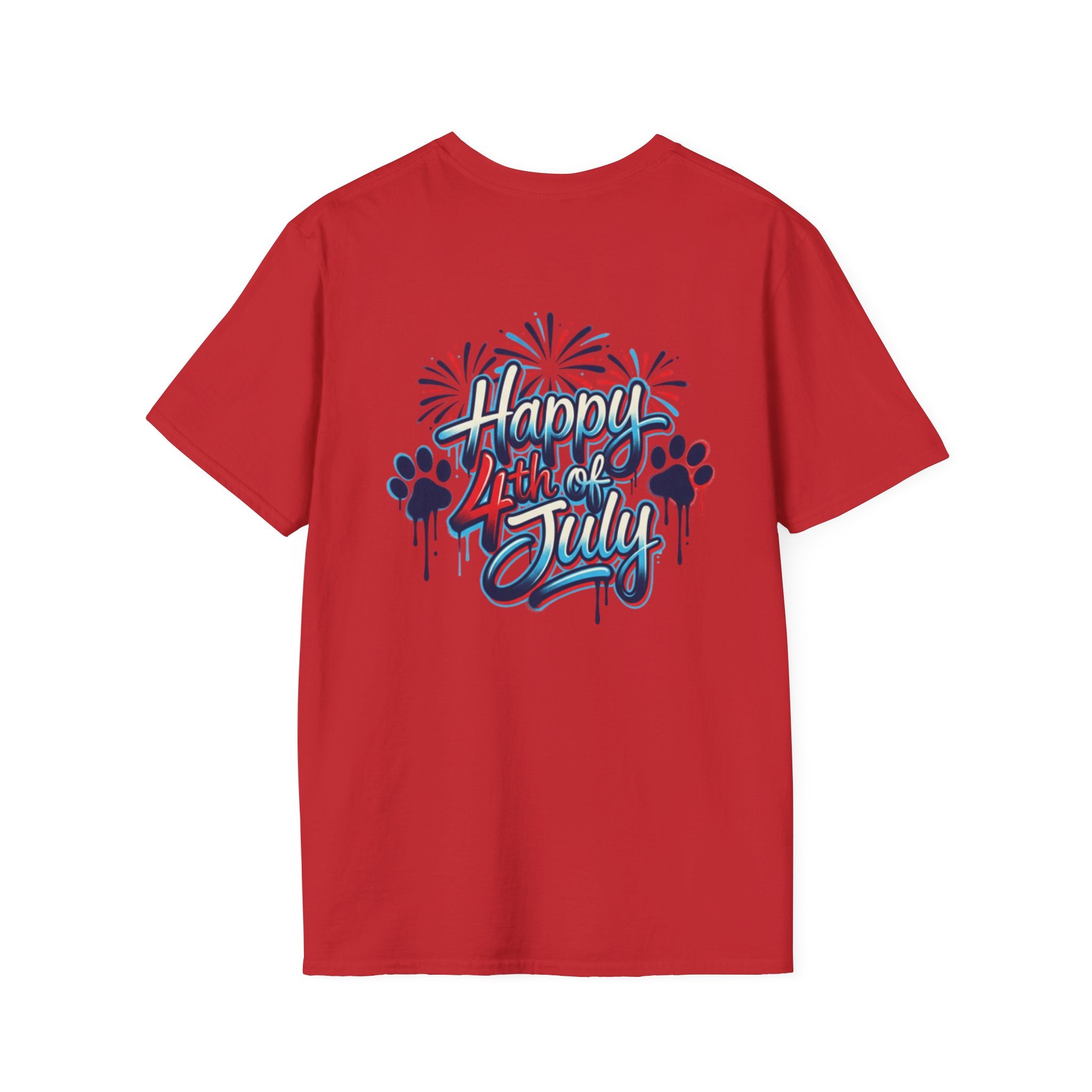 T-Shirt Gráfica 4 de Julho América — Bandeira dos EUA Patriótica e Design de Fogo de Artifício