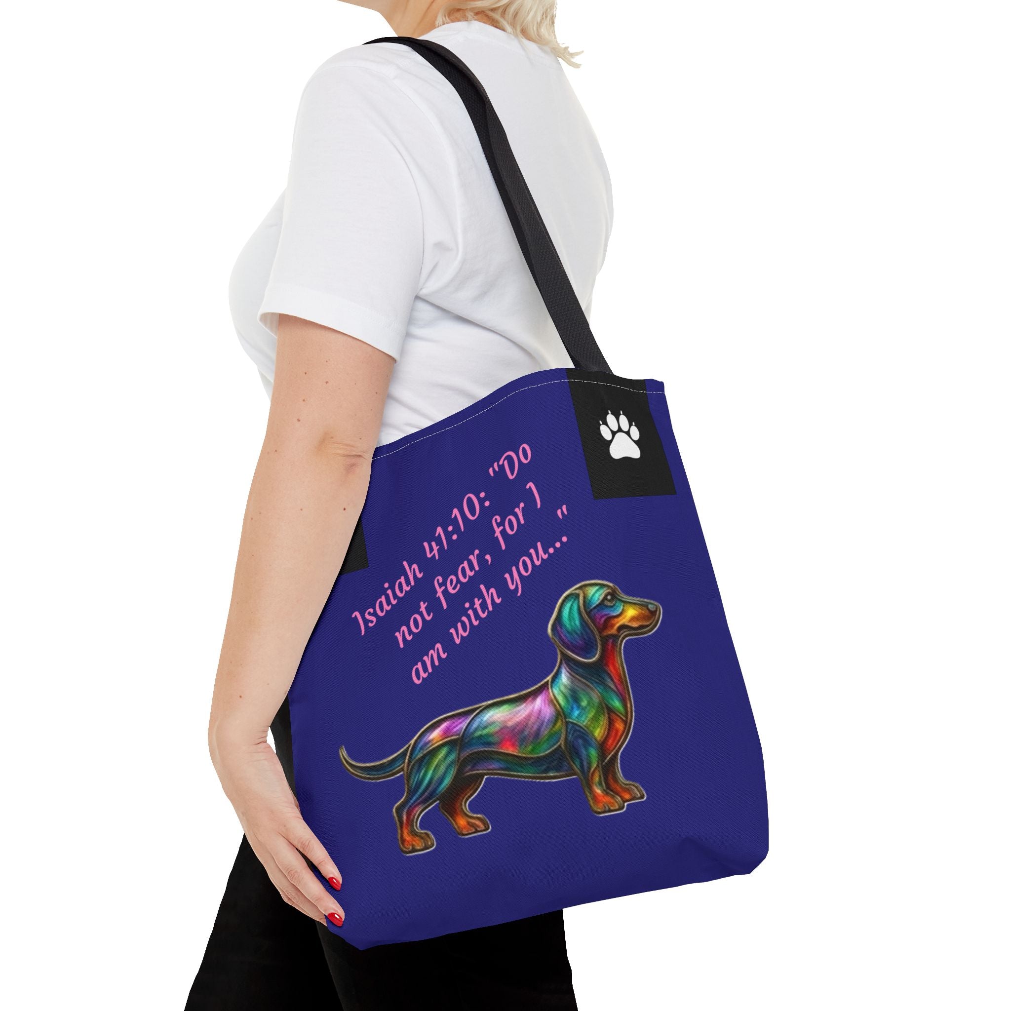 Cópia da Mala de Mão Dachshund City Patas Fiéis — Mala Inspiradora para Amantes de Cães Isaías 41:10