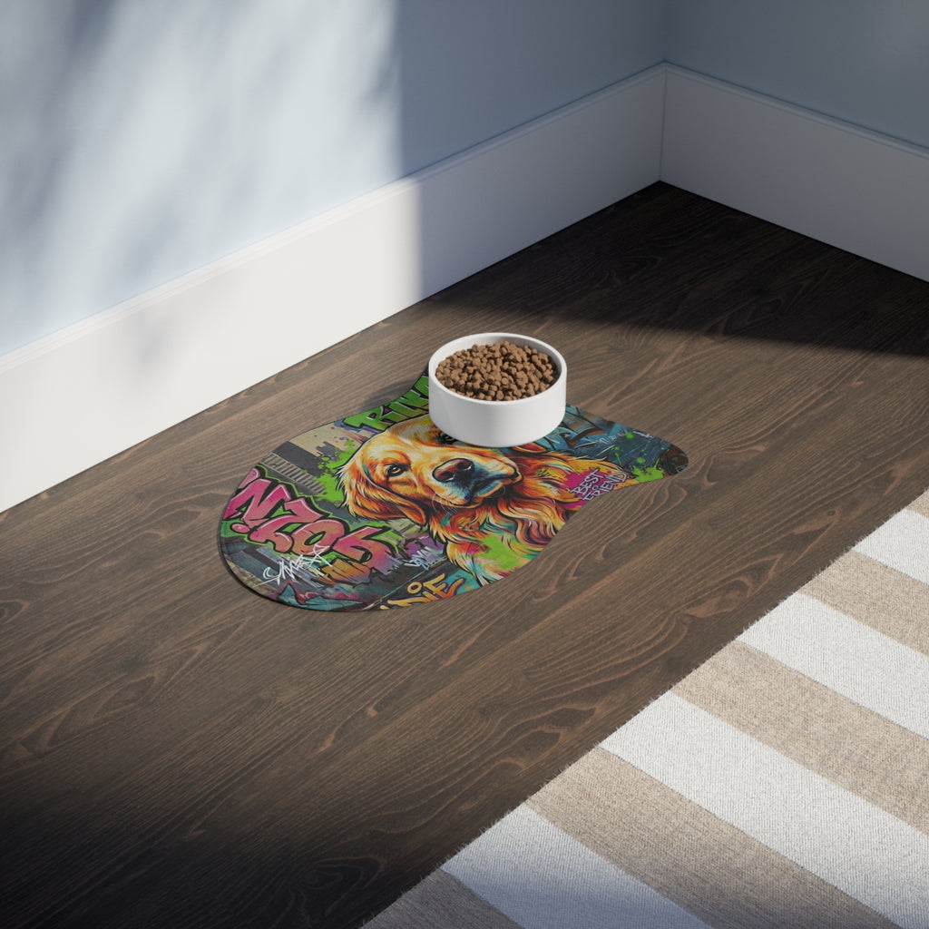Graffiti Golden Retriever Pet Feeding Mat — Colorful Dog Placemat