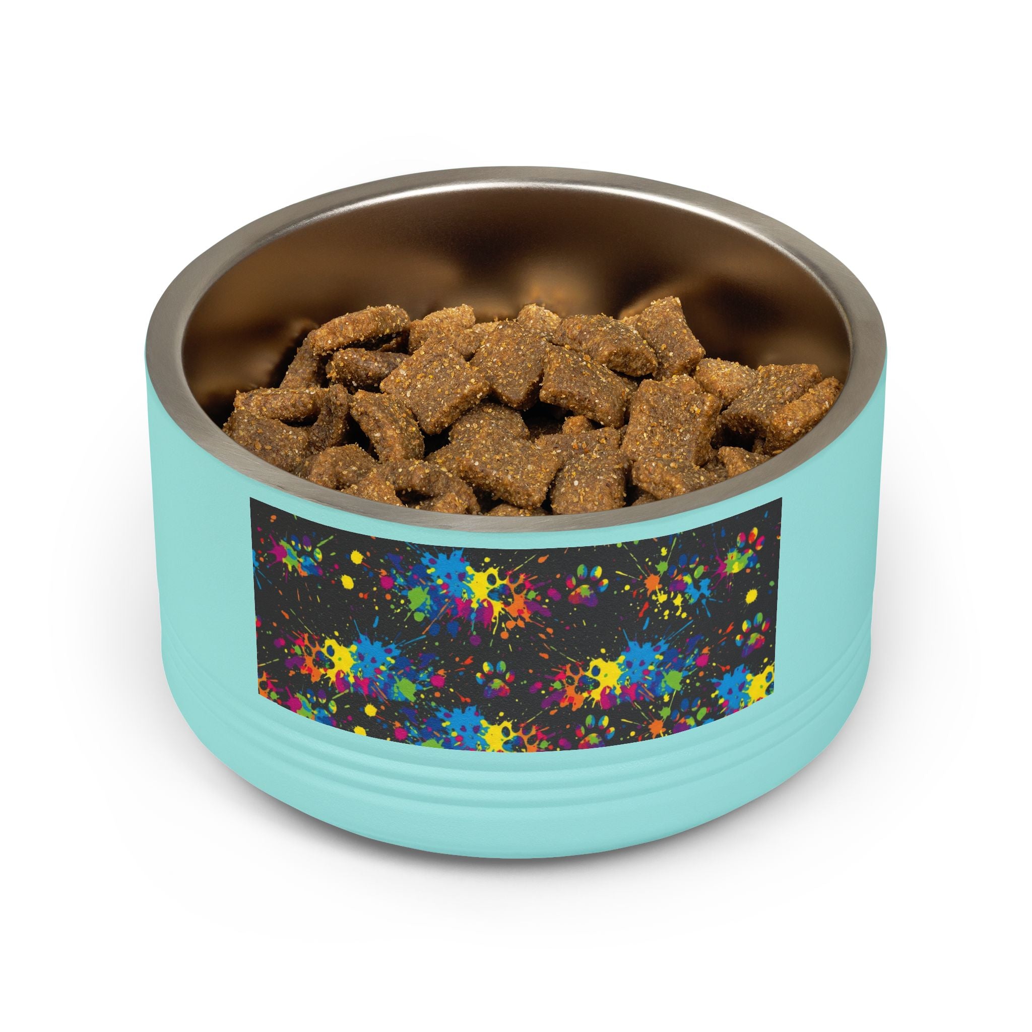 Tigela para Cão — Tigela para Animais de Estimação de Aço Inoxidável com Ossos Azuis-Petróleo e Patas Cor de Laranja (532 ml)