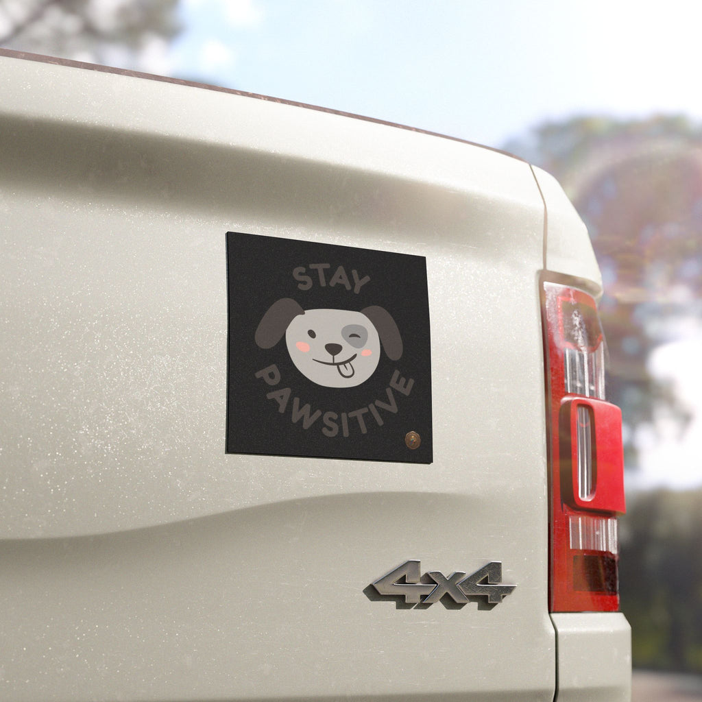 Íman para Carro "Stay Pawsitive" — Decalque Magnético de Cão Fofo a Piscadela