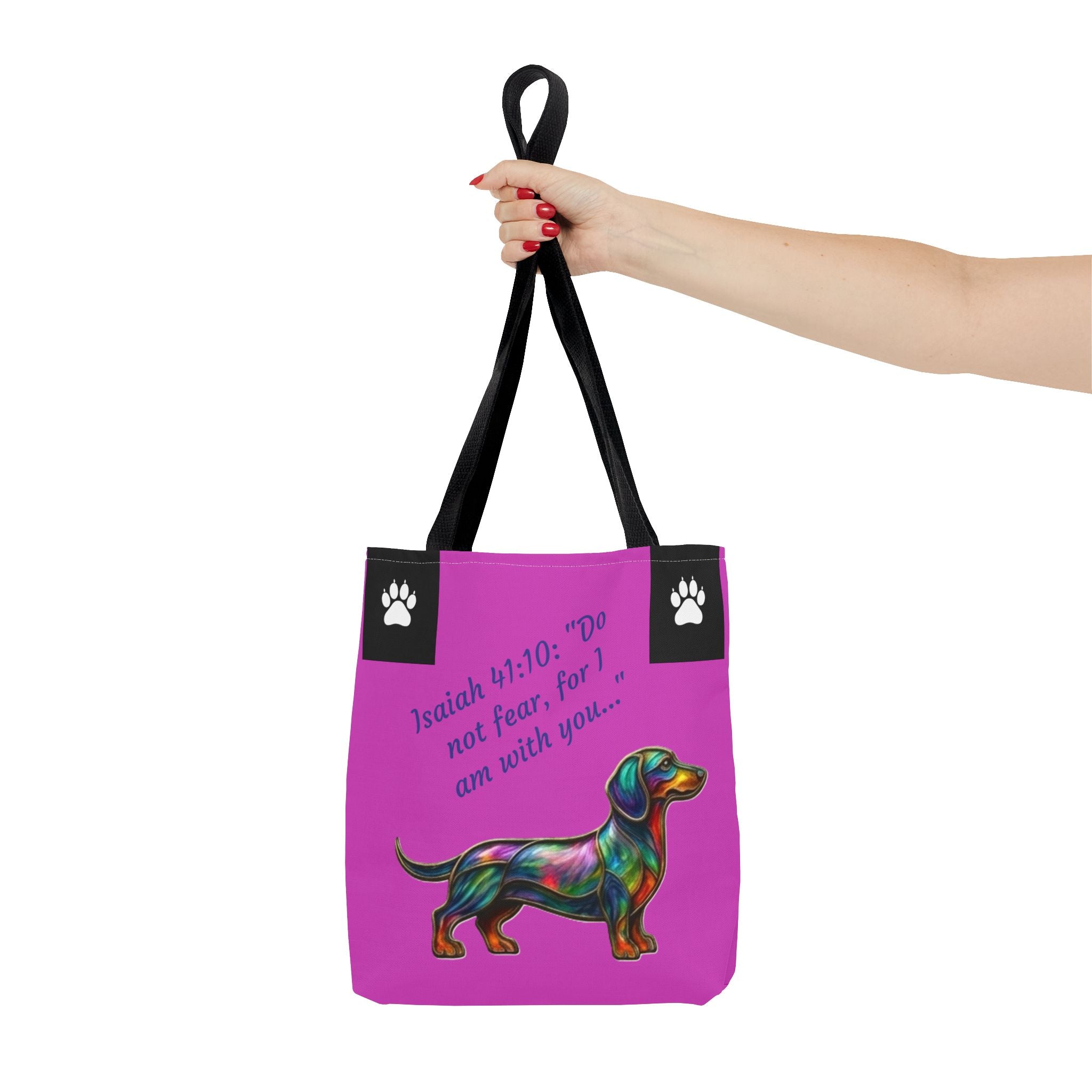 Mala de Ombro Dachshund Faithful Paws City — Mala Inspiradora para Amantes de Cães de Isaías 41:10