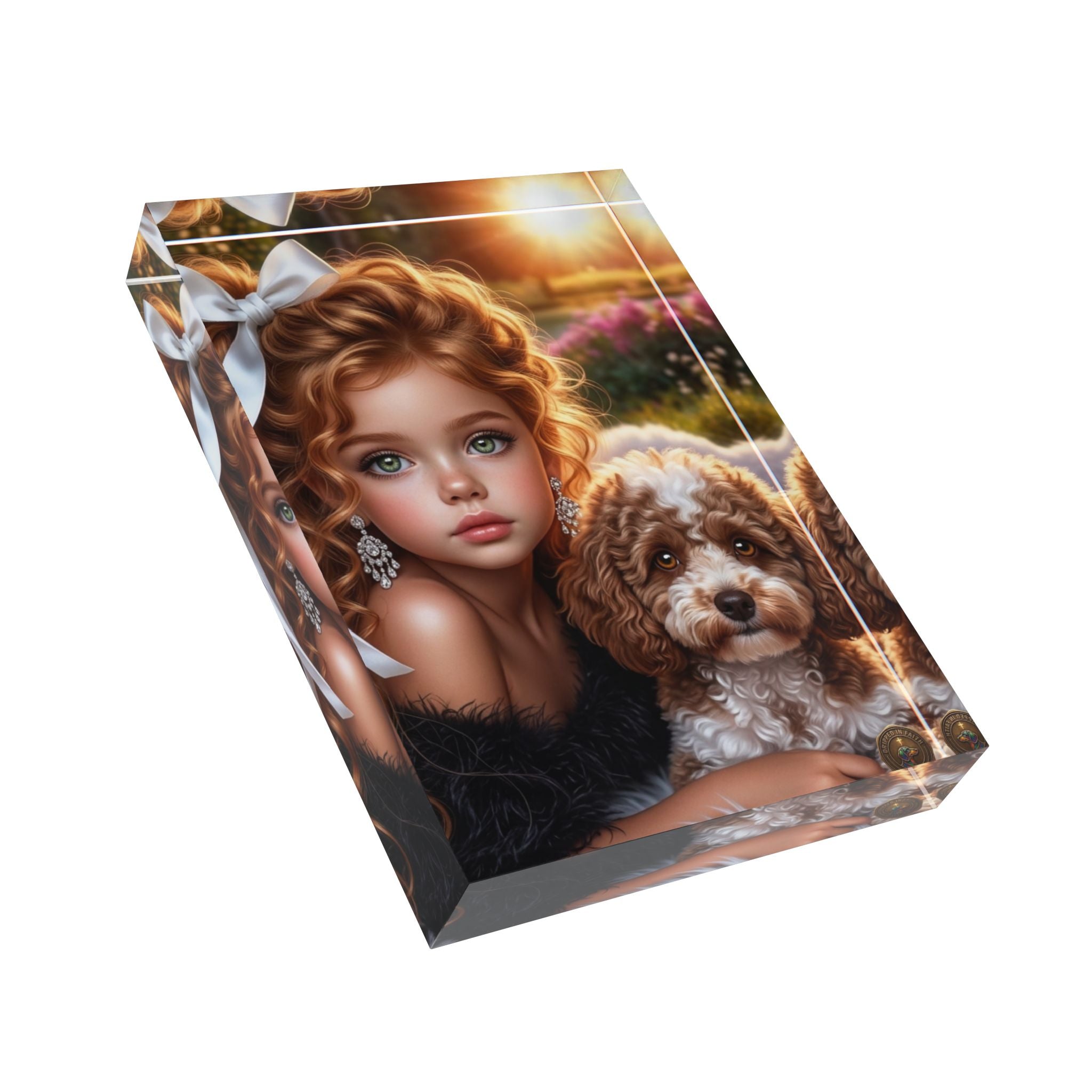 Photo Block — Bloco de Arte com Foto Decorativa de Menina e Cachorrinho