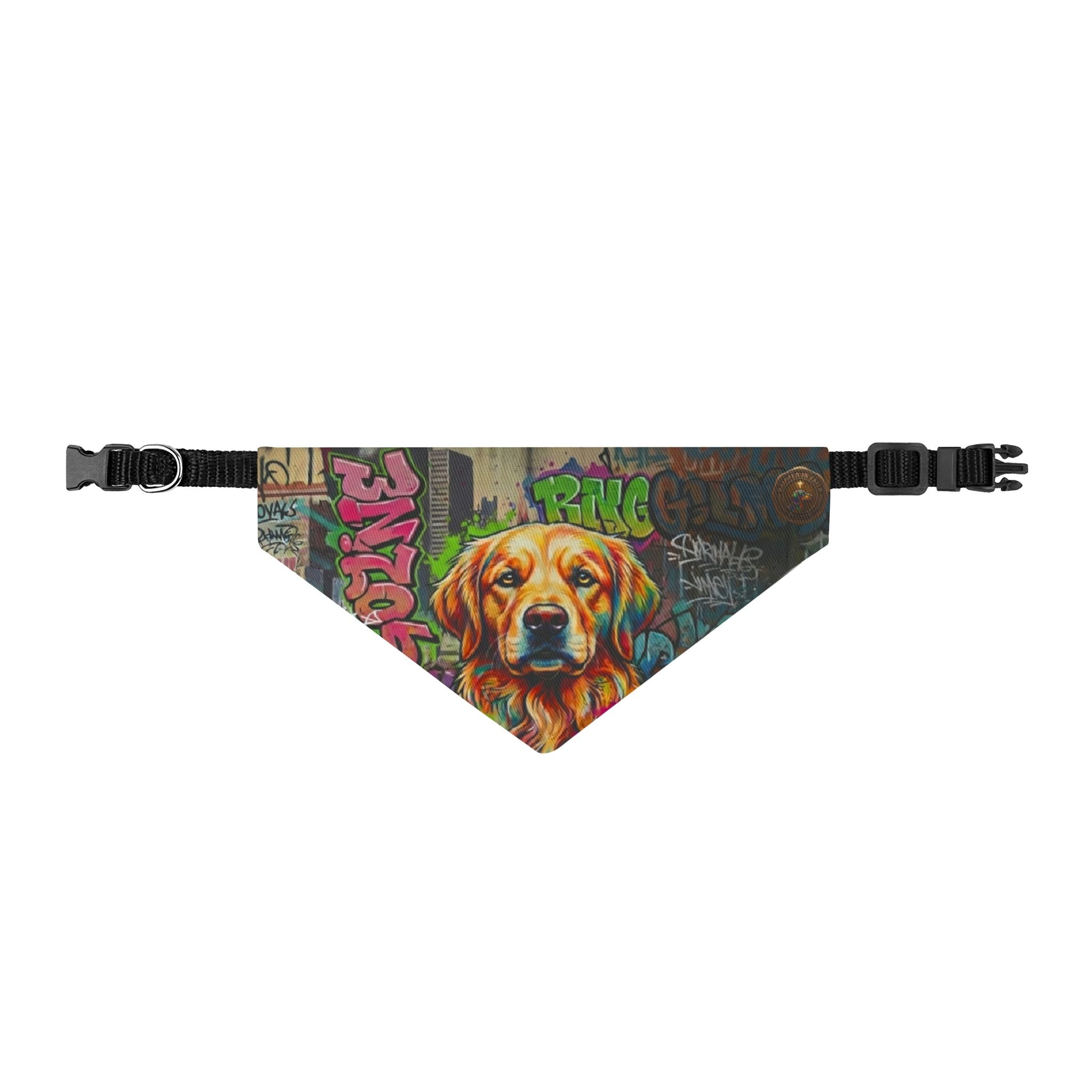 Graffiti Golden Retriever Clip-On Pet Bandana — Urban Dog Collar Accessory