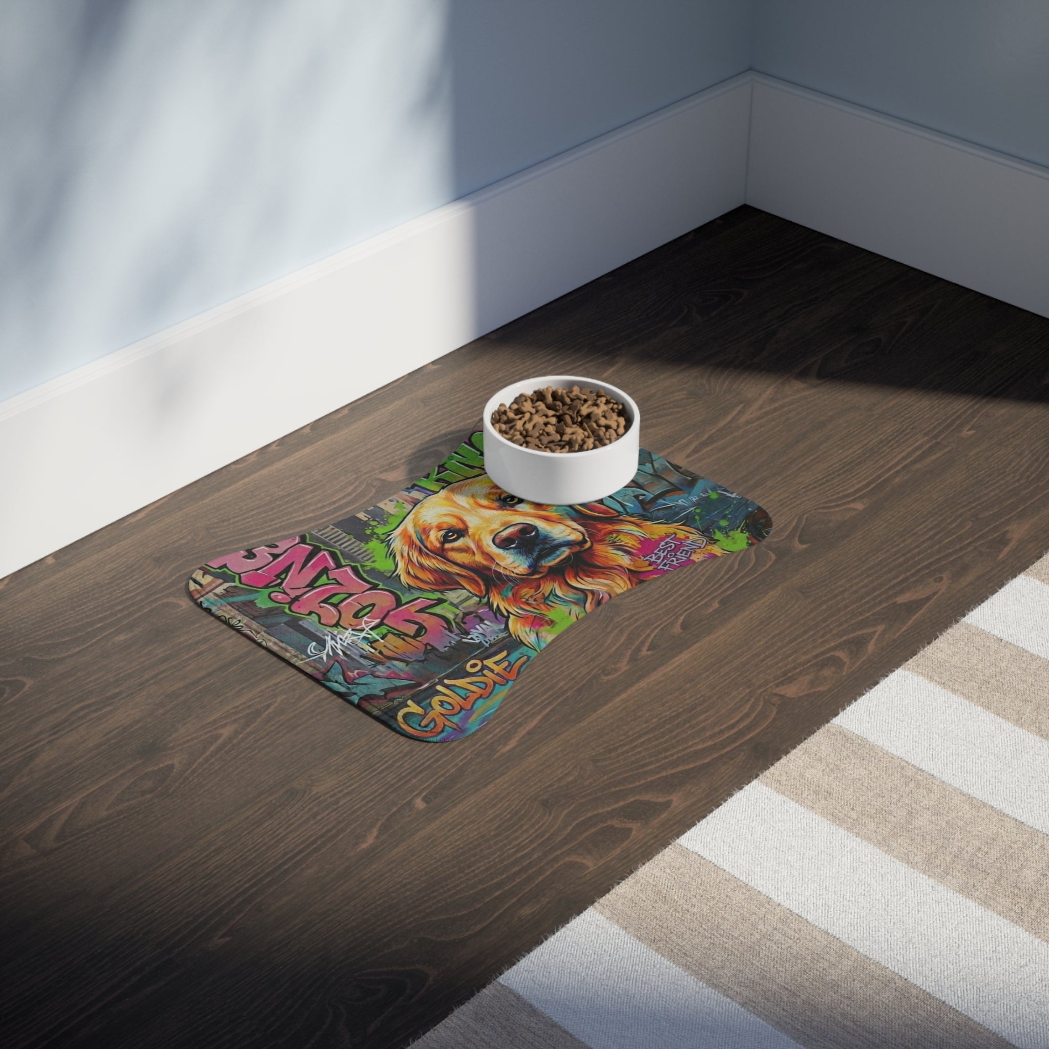 Graffiti Golden Retriever Pet Feeding Mat — Colorful Dog Placemat