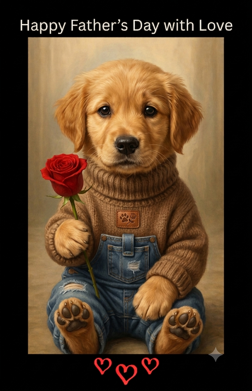 Cartão Imprimível de Dia do Pai Feliz Golden Retriever