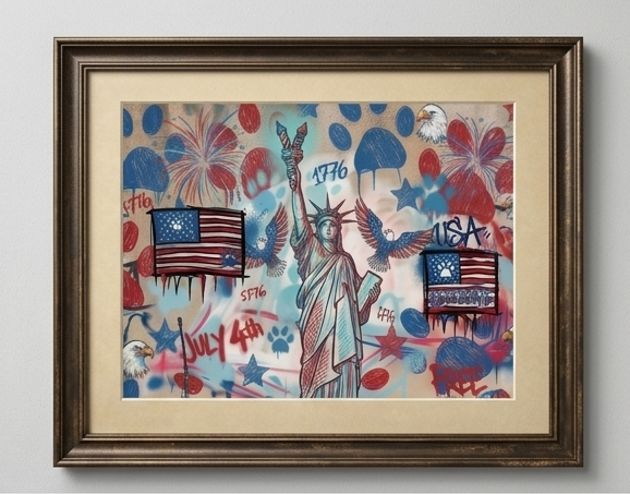 Liberty & Paws – July 4th Art Print